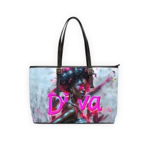 It's Diva Time Afrocentric Black Woman Graphic Art Vegan Leather Shoulder Tote Bag