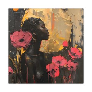 Flowers At Sunset Afrocentric Black Woman Abstract Art Canvas Wall Print